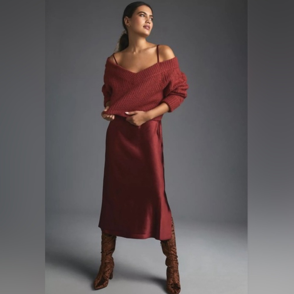 NWT Anthropologie Mare Mare Layered Sweater & Slip MIDI Dress Size US L